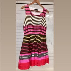 Pink and red striped fitted a line dress